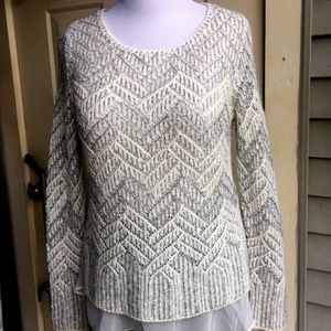 Lucky Brand Cotton Blend Metallic Accent Sweater L